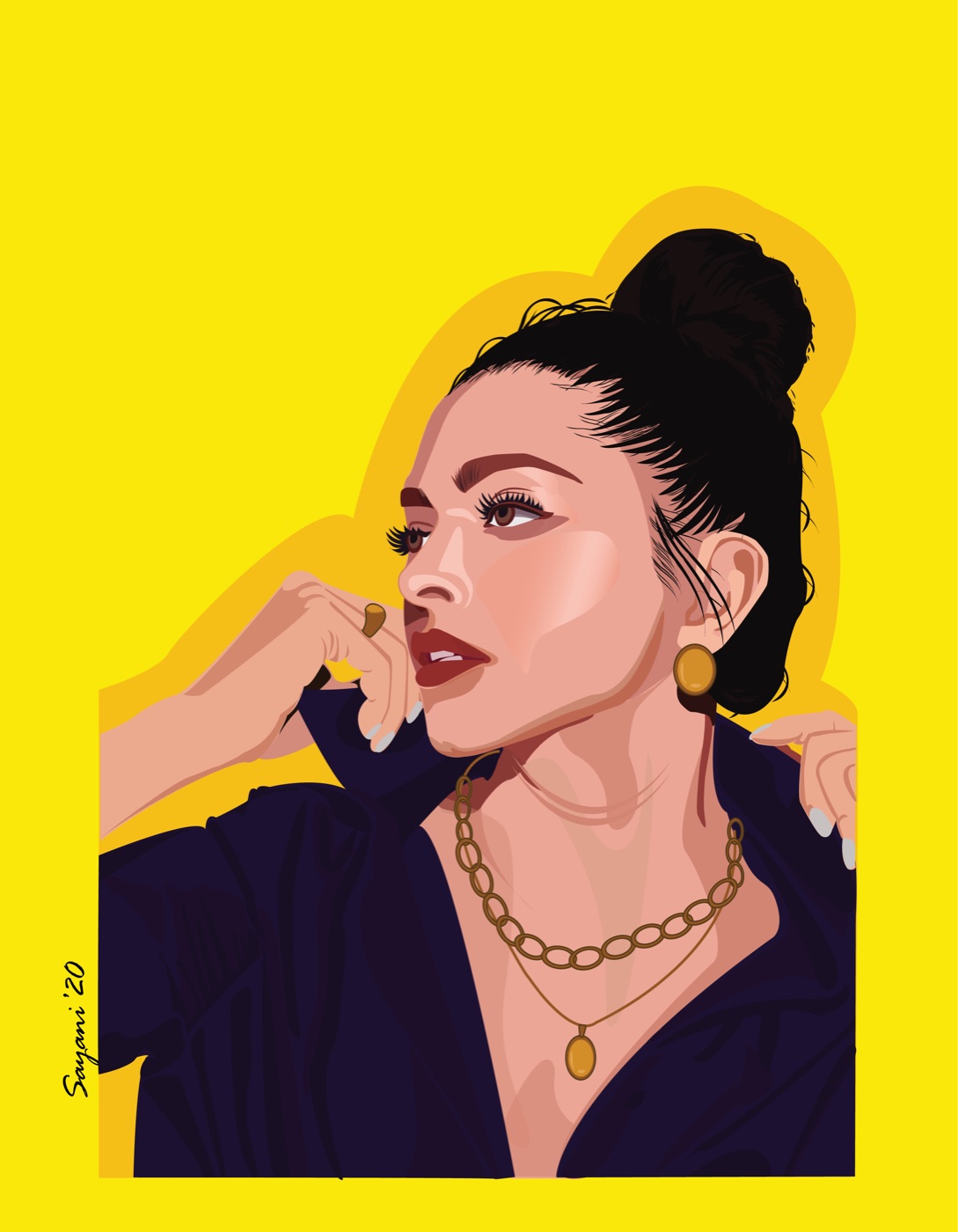 Vector portrait of a woman against a bright yellow background