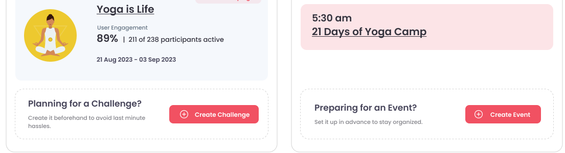 Challenge and event modules with create actions