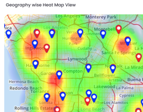 Geographic heat map showing where activity is concentrated