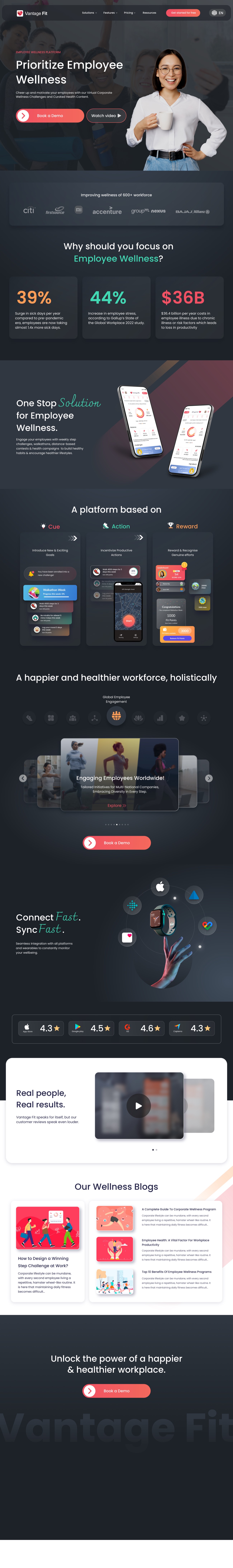 Vantage Fit marketing website shown on a laptop