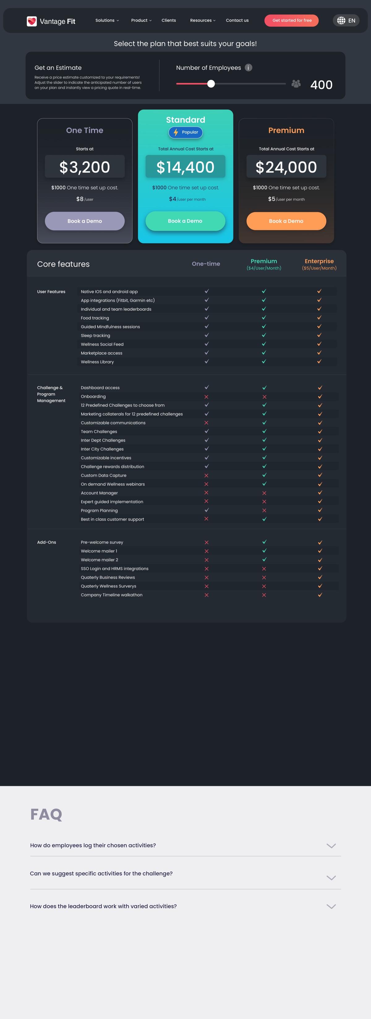 Pricing page
