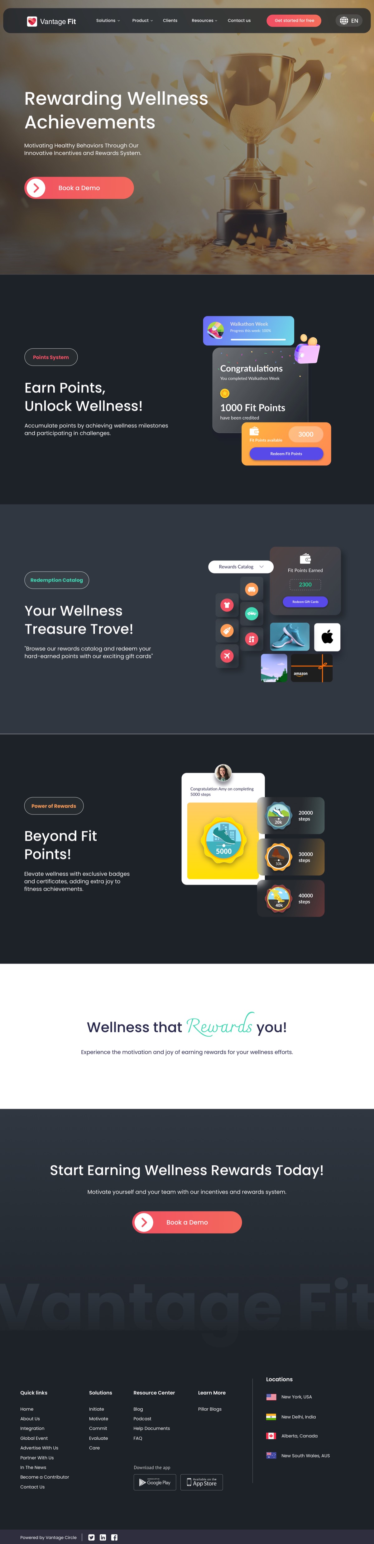Incentivization and rewards feature page