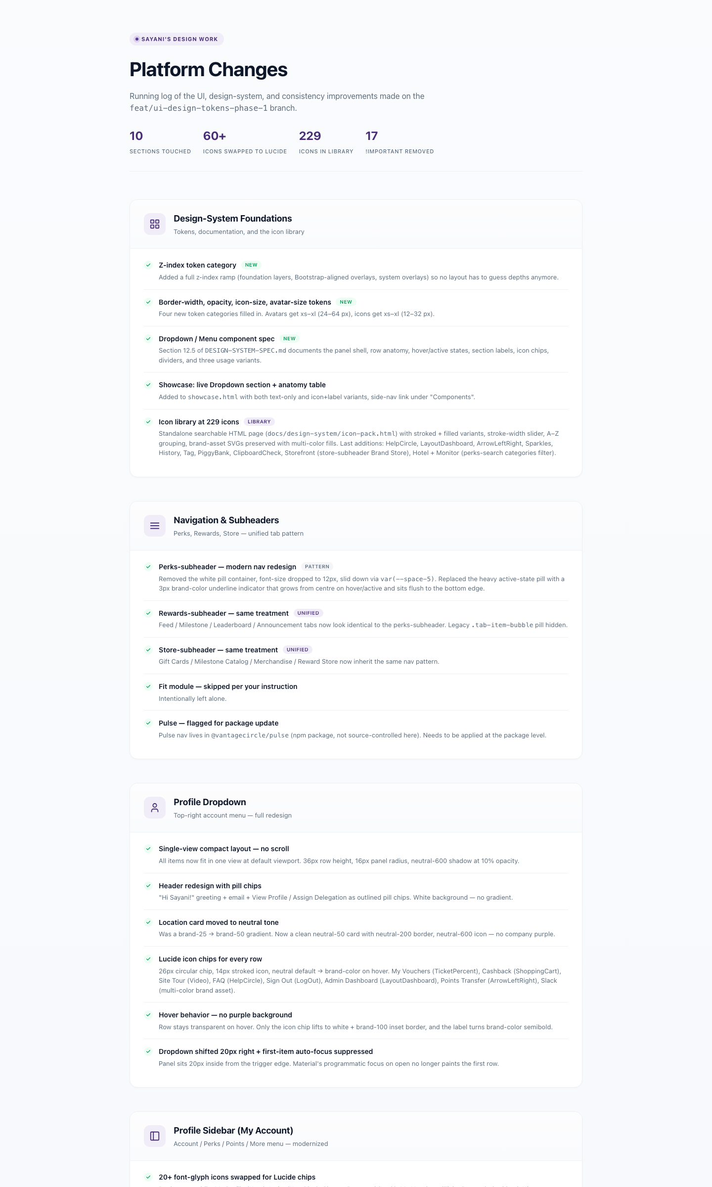 Platform Changes — the running log of my design-system work